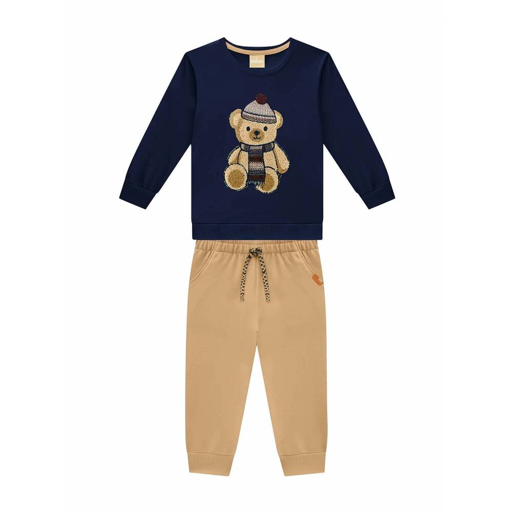 NEW MILON boys fleece-lined sweatshirt and pants set in navy blue